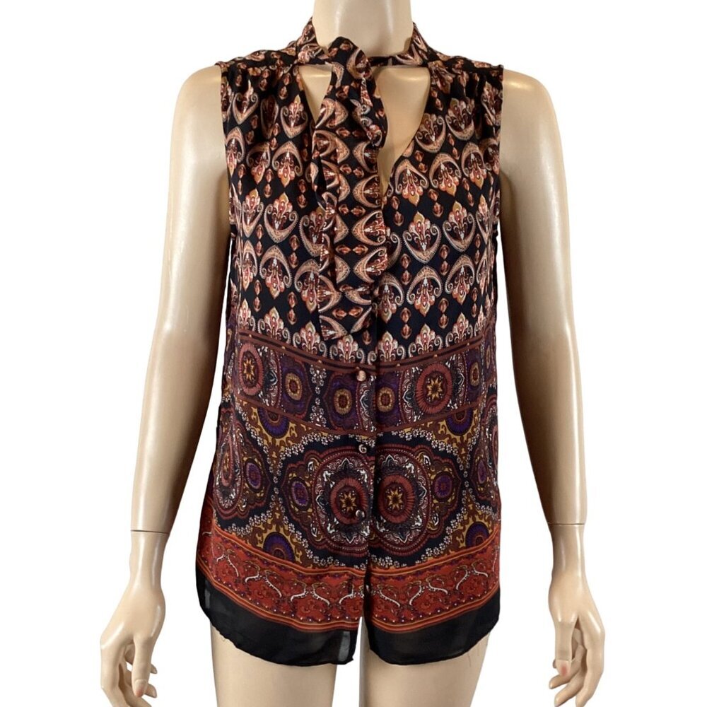 MM Couture By Miss Me Boho Sleeveless Tie-Neck Blouse Top‎ Size Medium NWOT